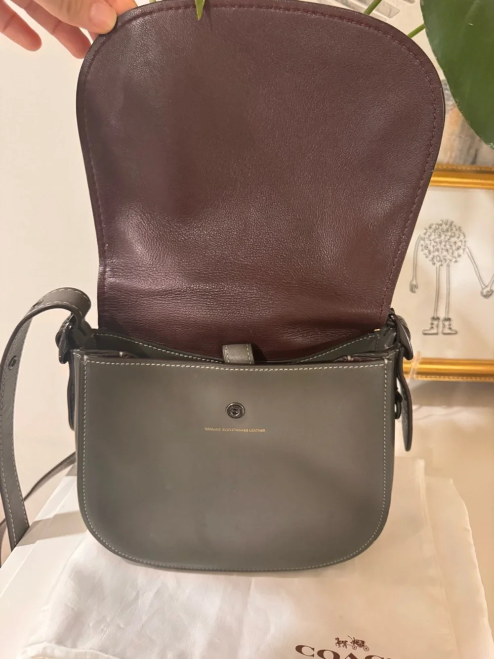 Coach Gray Leather Saddle Crossbody Bag with White Stitching - Picture 4 of 16